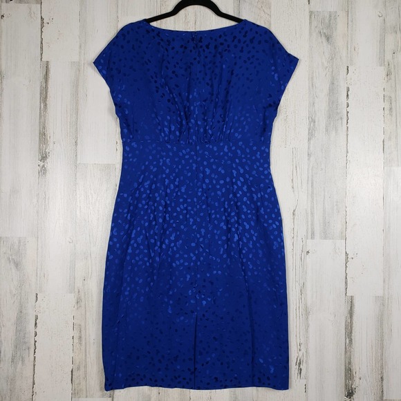 Banana Republic Blue Printed Silk Drape Neck Dress Women's Size 8 - Picture 9 of 15